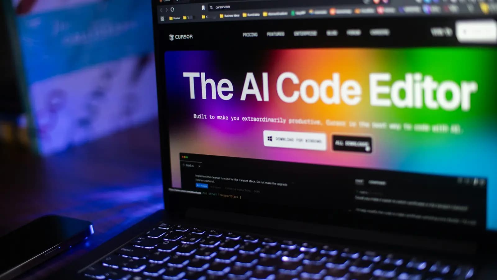 Notebook exibe um editor de código com inteligência artificial em uma tela colorida.